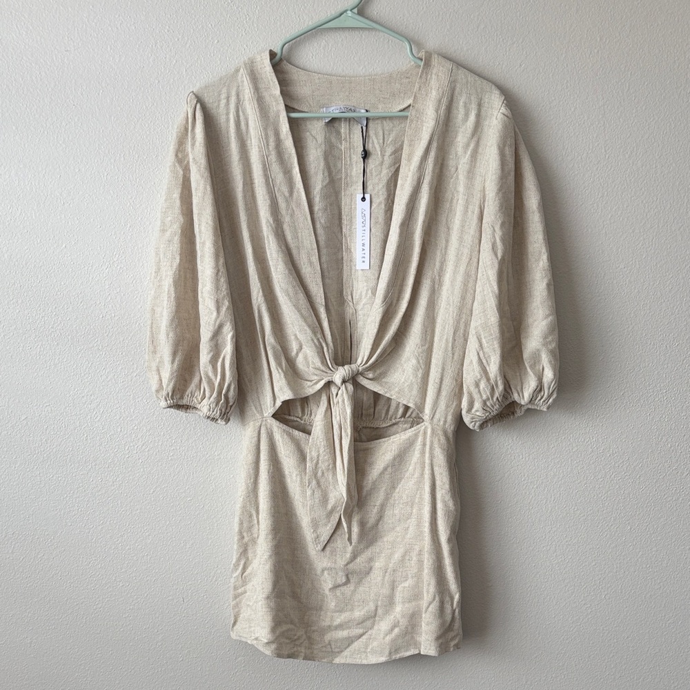 STILLWATER NWT Linen Blend Cream White Cutout Dress Size M Lagenlook Boho